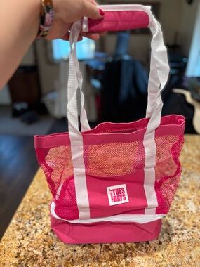 Pink Mesh insulated Tote Bag with White Straps